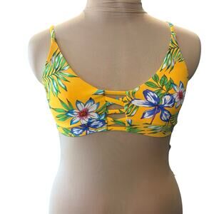NWT Beach Joy Bikini Swim Top Size Medium Yellow Floral Adjustable Straps